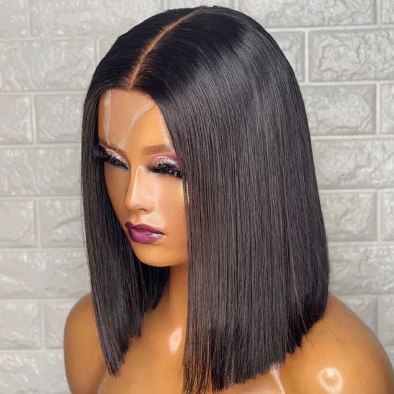 12A Human Hair 2*6 Closure Kim Bob Straight Wig 200% Density