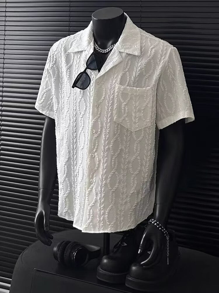 Japanese Style Cuban Collar High-grade Design Sense Texture Loose Short-sleeved Shirt Men's Fashionable Brand Ethnic Style Half-sleeve Summer Dress
