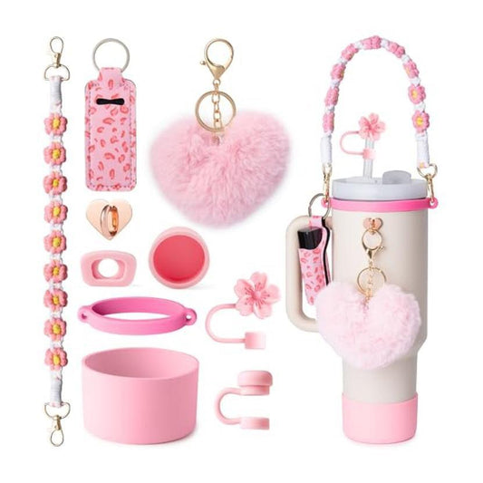 Pink & Floral Tumbler Accessory Set