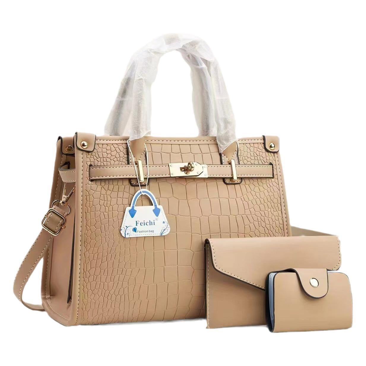 3-Piece Crocodile Textured Handbag Set – Elegant, Versatile & Chic”