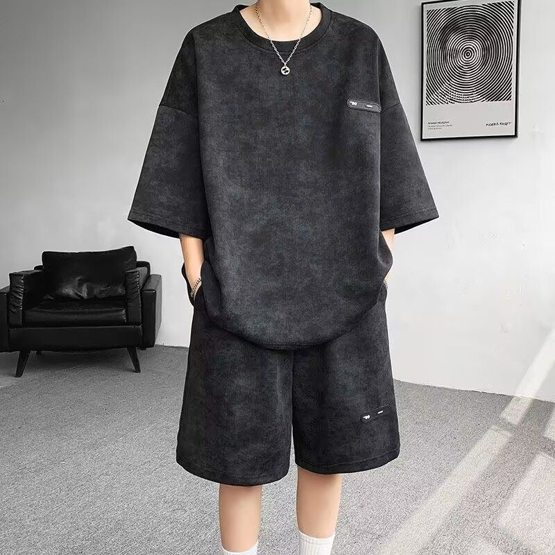 Summer Suit Men's Niche Design Tie-Dye Three-Quarter Sleeve T-Shirt Shorts Trendyy Cool and Handsome Plus Size Men's Clothing Set