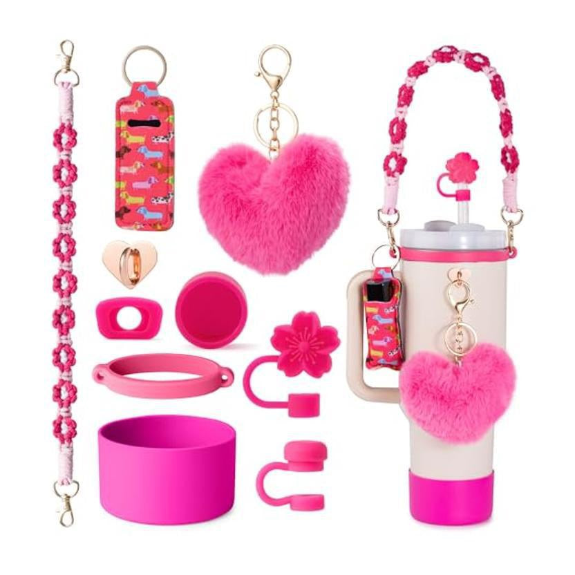 Pink & Floral Tumbler Accessory Set
