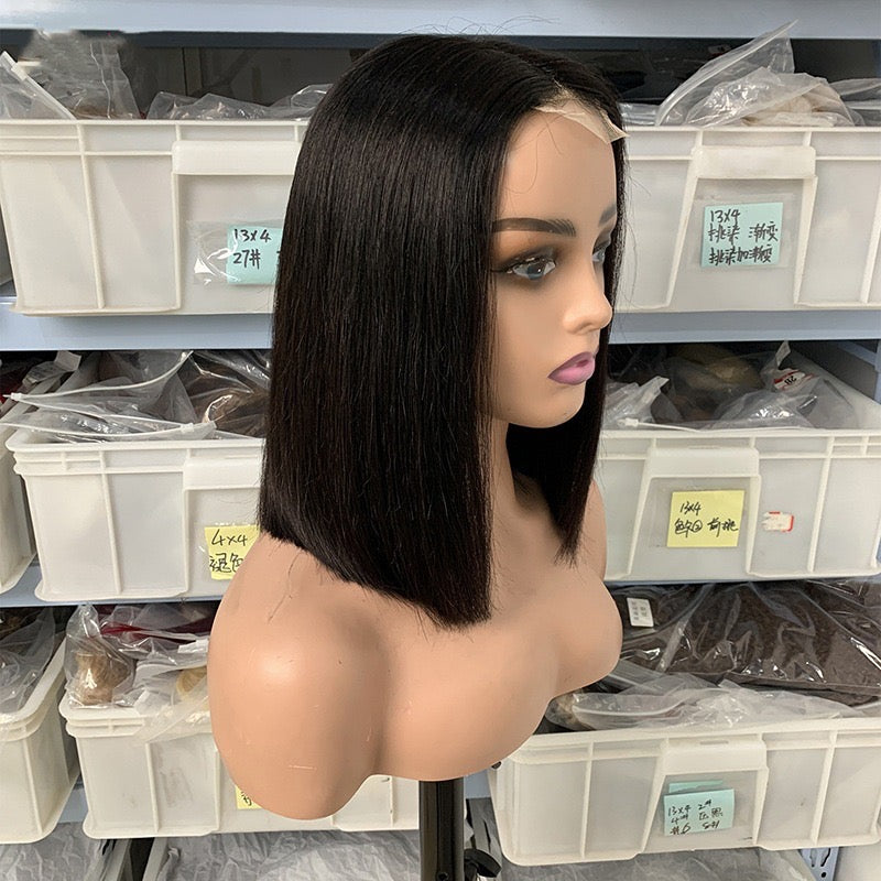 12A Human Hair 2*6 Closure Kim Bob Straight Wig 200% Density
