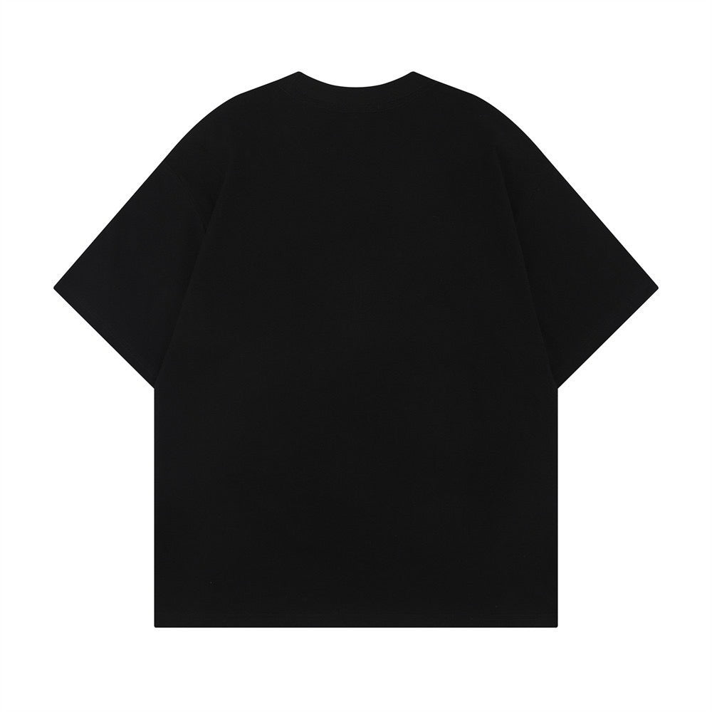 Abstract Figure Print Short-sleeved T-shirt Men's Summer Loose Dark Style Trendy Brand Ins Casual Crewneck Breathable T-shirt