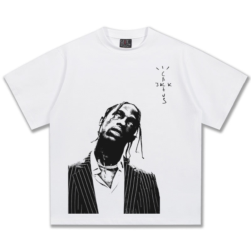 2026 Cross-border Summer Travis Scott American Short-sleeved Heavy Men's T-shirt Direct Injection Printed Short-sleeved Men's